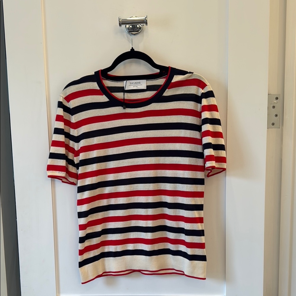 La Ligne Red, Blue, and White Striped Blouse
